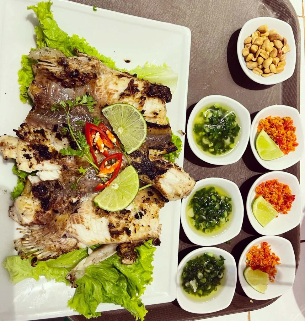 Grilled fish with traditional dipping sauces